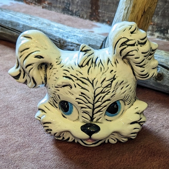 1950's Ceramic Black/White Puppy Dog Planter - Picture 2 of 14